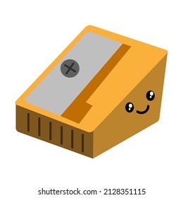 Vector illustration of cute cartoon kawaii pencil sharpener isolated on white background.