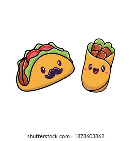 vector illustration of cute cartoon kebab and sandwich character. It is suitable for application icons, web icons, clipart, and stickers