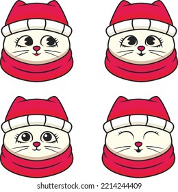 
vector illustration of cute cartoon kitten wearing winter clothes
