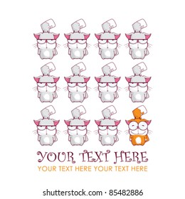 Vector illustration with cute cartoon kitty. Place for your text.