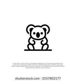 Vector illustration of cute cartoon koala bear sitting black and white drawing For logo