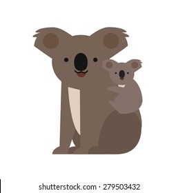 Vector Illustration of cute cartoon koala with a baby. 