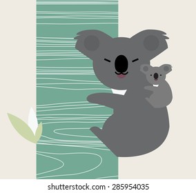 Vector Illustration of cute cartoon koala with a baby. 