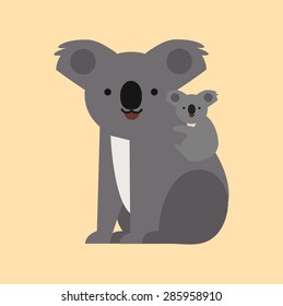 Vector Illustration of cute cartoon koala with a baby. 