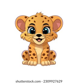 Vector illustration cute cartoon leopard isolated on white background.