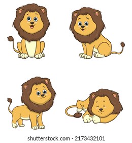 vector illustration of cute cartoon lion collection set