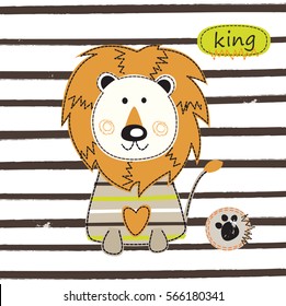 Vector illustration with cute cartoon  lion for baby shower, t-shirt , bedding wear design