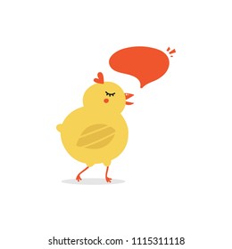 Vector illustration of cute cartoon little chicken character talking, giving advice.