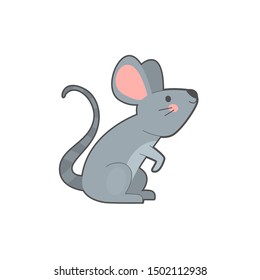 Vector illustration of cute cartoon little mouse on white background.