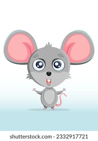 Ilustración vectorial de un lindo ratón de dibujos animados. Bonito, gracioso, alegre ratón para kindergarten, bebés, libros, caricaturas. Objetos de la educación y el desarrollo de los niños. Aislado sobre fondo blanco