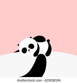 Vector Illustration: A cute cartoon little panda is lying on the belly of his father / mother, his  father / mother is holding him in his / her arms.