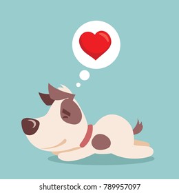Vector illustration of cute cartoon little Valentine dog-puppy in love 