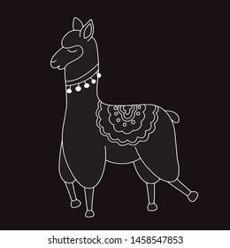Vector illustration of cute cartoon llama.Stylish drawing for birthday cards, party invitations, poster and postcard.