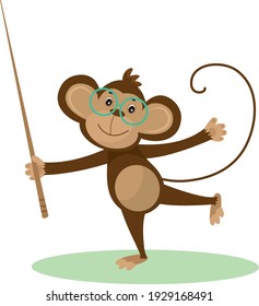 Vector illustration of a cute cartoon monkey with glasses and pointer