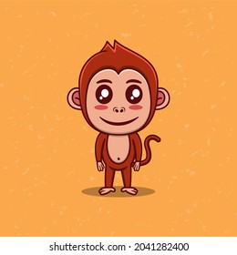 Vector illustration of Cute Cartoon Monkey Character with standing pose. Suitable for children's book characters and etc.