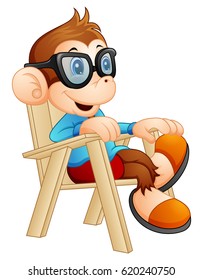 Vector illustration of Cute cartoon monkey relaxing on the chair