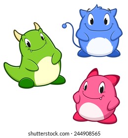 Vector illustration of cute cartoon monsters for design element