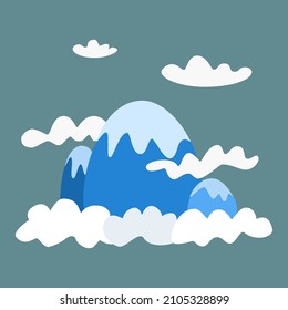 Vektorgrafik einer süßen Cartoon Berglandschaft in den Wolken