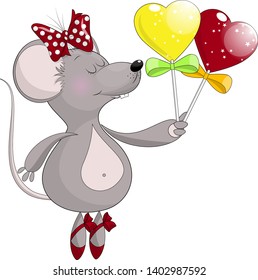 Vector illustration with cute cartoon mouse eating tasty candy