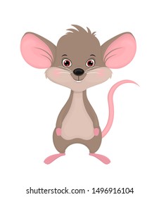Vector illustration of cute cartoon mouse on white background.