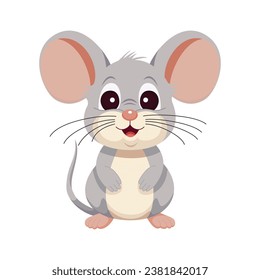 Vector illustration. Cute cartoon mouse on a white background.