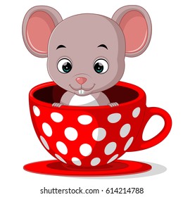 vector illustration of cute cartoon mouse in a cup