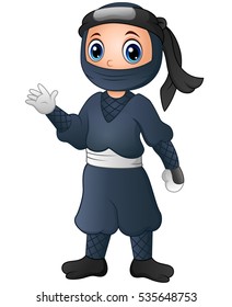Vector illustration of Cute cartoon Ninja waving hand