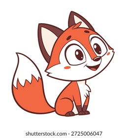 Ilustración vectorial de un lindo zorro naranja de dibujos animados sentado