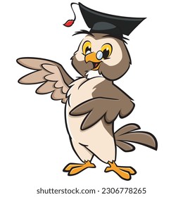 Vector illustration of a cute cartoon owl with graduation cap for design element