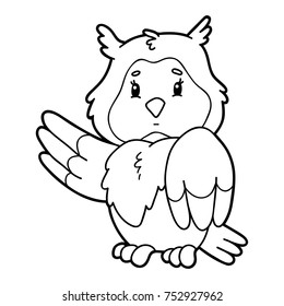 Vector illustration of cute cartoon  owl character for children, coloring page