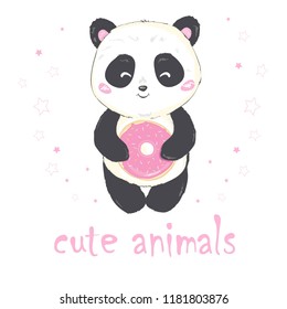 Vector illustration: cute cartoon Panda isolated on white background