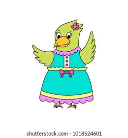 Vector illustration cute cartoon parrot woman