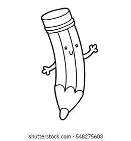 Vector illustration of cute cartoon pencil  character for children, coloring page