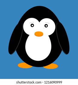 Vector illustration of cute cartoon penguin isolated on blue background. Animal from the cold continent, the Arctic inhabitant