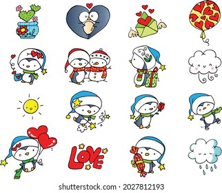 Vector illustration cute cartoon penguin series background frame card