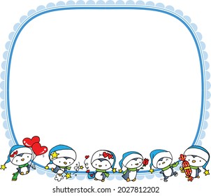 Vector illustration cute cartoon penguin series background frame card