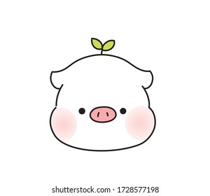 Vector Illustration cute Cartoon Schwein Kopf. Kontur des schwarzen Ziehpigments für Logotyp, Symbol, Tatoo, Druck, Muster.