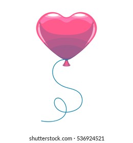 Vector illustration of cute cartoon pink air balloon as heart shape with ribbon isolated on white background. Valentine's Day holiday card. Concept for design party banner, poster, background