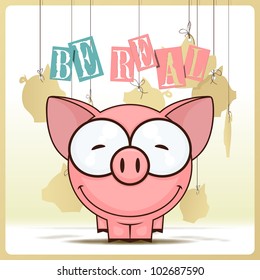 Vector illustration of cute cartoon pork and paper pigs on a background.