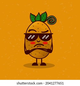 Vector illustration of cute cartoon potato character with cool pose. Suitable for food product mascots.