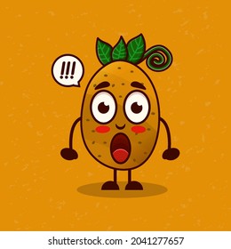 Vector illustration of cute cartoon potato character with surprised pose. Suitable for food product mascots.