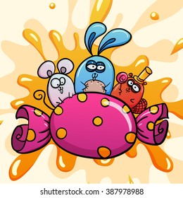 Vector illustration of cute cartoon rabbit, mouse and beaver.