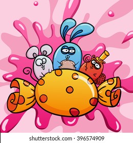 Vector illustration of cute cartoon rabbit, mouse and beaver.
