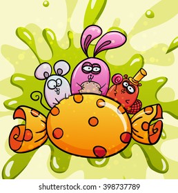 Vector illustration of cute cartoon rabbit, mouse and beaver.