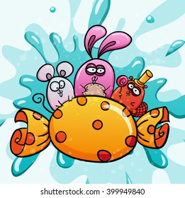 Vector illustration of cute cartoon rabbit, mouse and beaver.