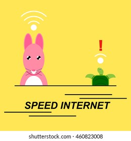 vector illustration of cute cartoon rabbit and turtle character design and wifi symbol