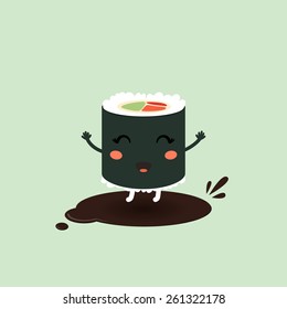 Vector illustration of a cute cartoon roll, suchi. Japanese food. Eps 10