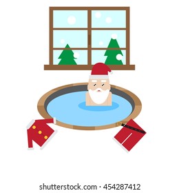 vector illustration of cute cartoon santa claus in jacuzzi
