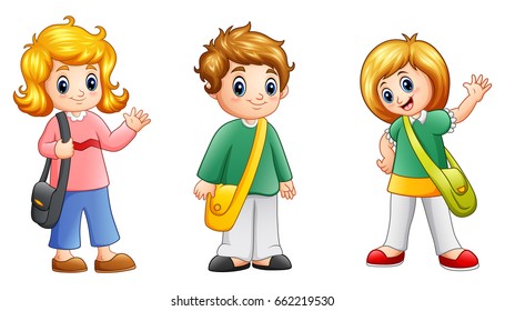Vector illustration of Cute cartoon school kids