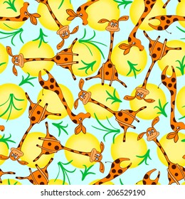 Vector illustration. Cute cartoon seamless with  giraffe